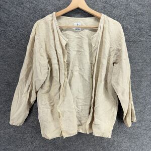 Pollero Top Women S Small Beige Open Front Long Sleeve Linen Casual Solid